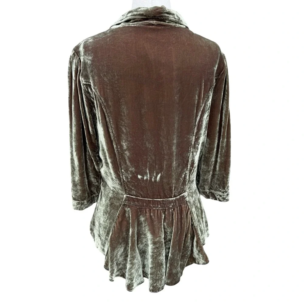 Burning Torch Anthropologie Silk Blend Velvet Beaded Peplum Jacket Olive Brown L